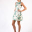 Cocktail Dress Beige Green Sleeveless Leafs Pleated Embellished Round Neck