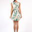 Cocktail Dress Beige Green Sleeveless Leafs Pleated Embellished Round Neck