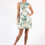 Cocktail Dress Beige Green Sleeveless Leafs Pleated Embellished Round Neck
