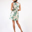 Cocktail Dress Beige Green Sleeveless Leafs Pleated Embellished Round Neck