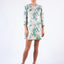 Cocktail Dress Beige Green 3/4 Sleeves Leafs Embellished Round Neck