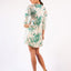 Cocktail Dress Beige Green 3/4 Sleeves Leafs Embellished Round Neck