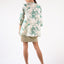 Jacket Beige Green Brocade 3/4 Sleeves Leafs Embellished Round Neck Buttoned