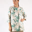 Jacket Beige Green Brocade 3/4 Sleeves Leafs Embellished Round Neck Buttoned