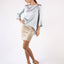 Blouse Light Blue Silk Charmeuse 3/4 Sleeves Boat Neck Relaxed Fit