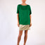 Blouse Short Sleeves Green Silk Boat Neck Relaxed Fit