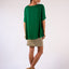 Blouse Short Sleeves Green Silk Boat Neck Relaxed Fit