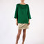 Blouse  in Green Silk Charmeuse With 3/4 Sleeves Boat Neck Relaxed Fit