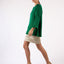 Blouse  in Green Silk Charmeuse With 3/4 Sleeves Boat Neck Relaxed Fit