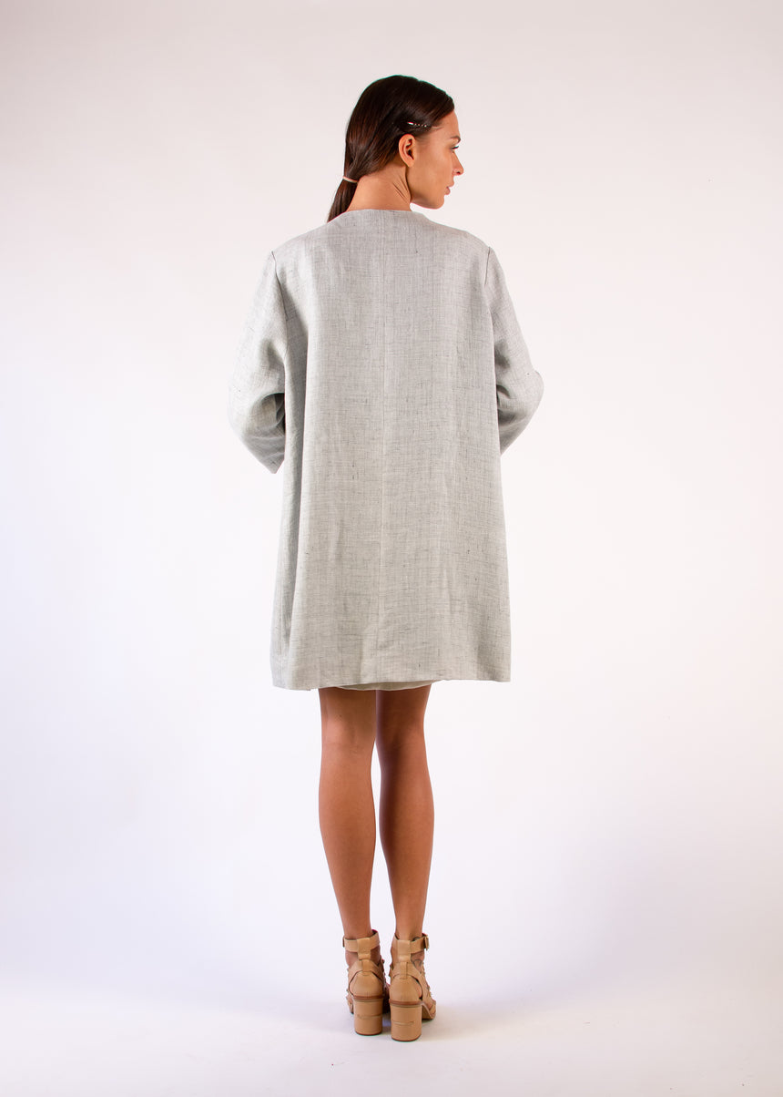 Coat Natural Rustic Linen Round Neck Loose Fit