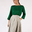 Blouse  in Green Silk Charmeuse With 3/4 Sleeves Boat Neck Relaxed Fit