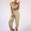 Blouse Saharienne Metallic Gold Cotton V-neck Short Sleeves