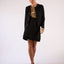 Classic Black Crepe Embossed Buttons Pleated Hem Skirt Suit