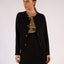 Classic Black Crepe Embossed Buttons Pleated Hem Skirt Suit