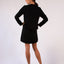 Classic Black Crepe Embossed Buttons Pleated Hem Skirt Suit