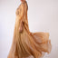 Cape Gown Taupe Silk Appliqué Embroidered Braid Halter Neck