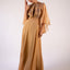 Cape Gown Taupe Silk Appliqué Embroidered Braid Halter Neck