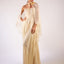 Cape Gown Ivory Silk Embroidered Pleated Heart White Feathers Handmade Flowers