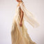 Cape Gown Ivory Silk Embroidered Pleated Heart White Feathers Handmade Flowers