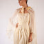 Cape Gown Ivory Silk Embroidered Pleated Heart White Feathers Handmade Flowers